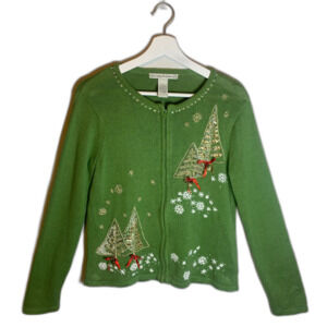 Vintage 90s Christmas Sweater Cardigan Carly St Claire S Embellished Embroidered